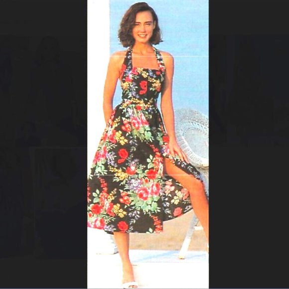 Vintage Floral Midi Halter Sundress Avon Fashions Full Button Front Fit Flare M - Picture 1 of 11